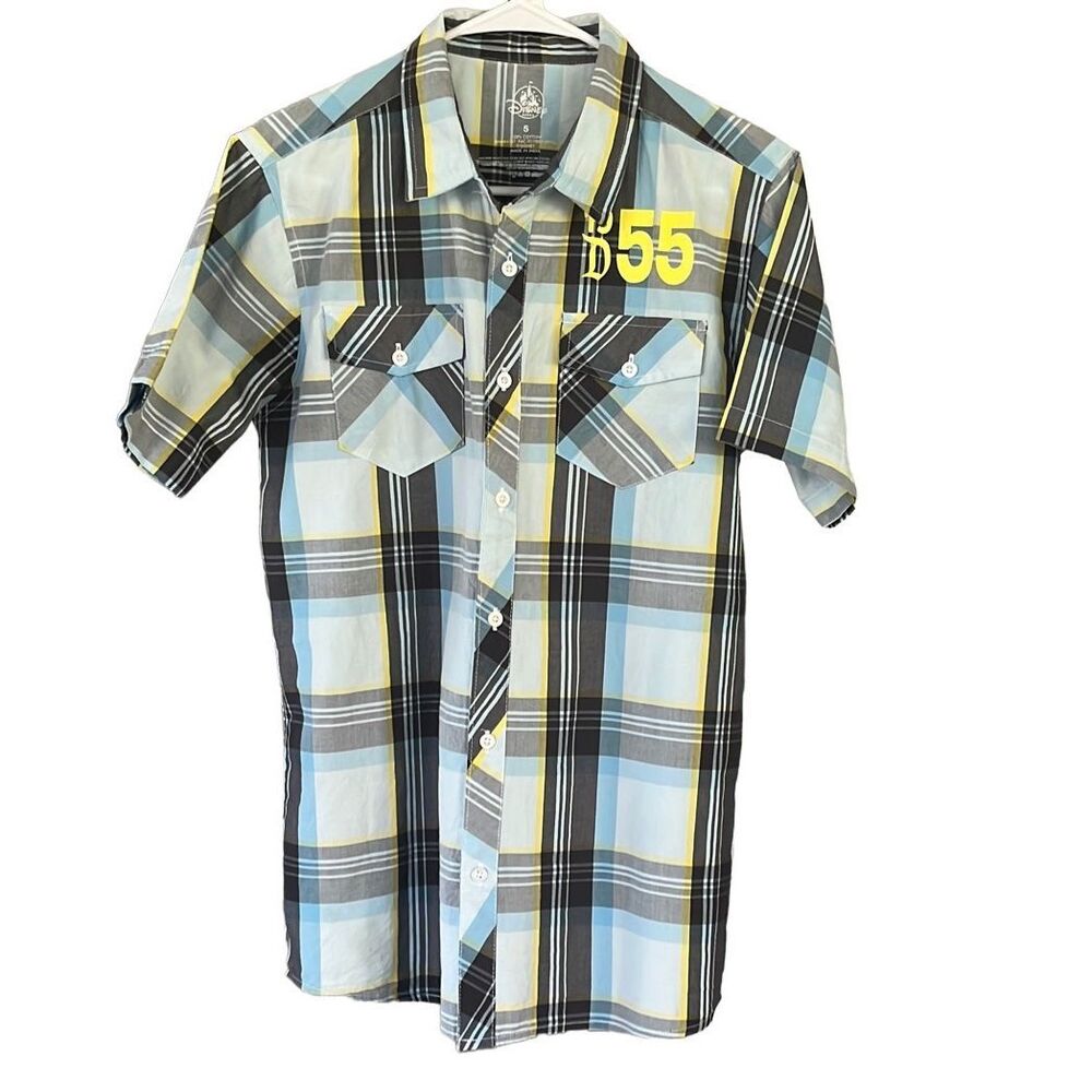 Disney Parks Plaid Button Shirt Disneyland 55 Sz Small Mickey Mouse